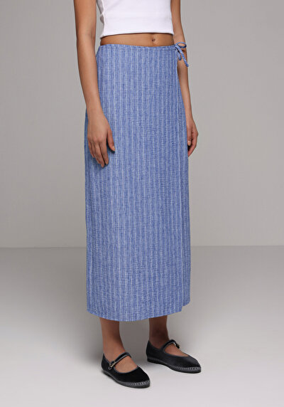 Image de Jupe Bleu Midi Rayé Uni Maxi Femme