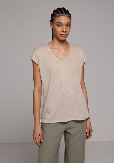 Image de Blouse À Manches Courtes Beige Regular Fit Manches Courtes Femme