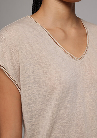 Image de Blouse À Manches Courtes Beige Regular Fit Manches Courtes Femme