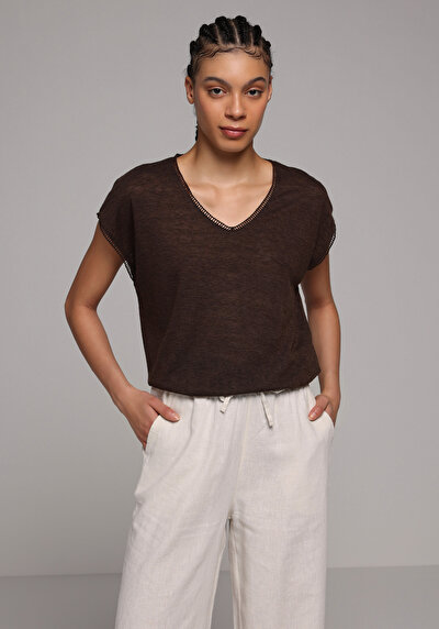Image de Blouse À Manches Courtes Marron Regular Fit Manches Courtes Femme