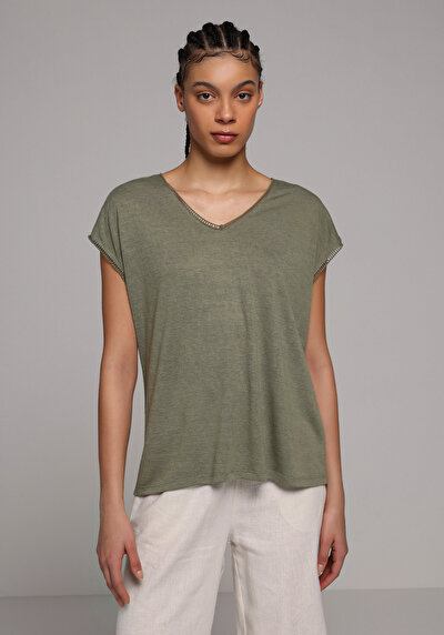 Image de Blouse À Manches Courtes Kaki Regular Fit Manches Courtes Femme