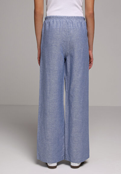 Afficher les détails de Pantalon Bleu Wide Leg High Rise En Uni Regular Fit Femme