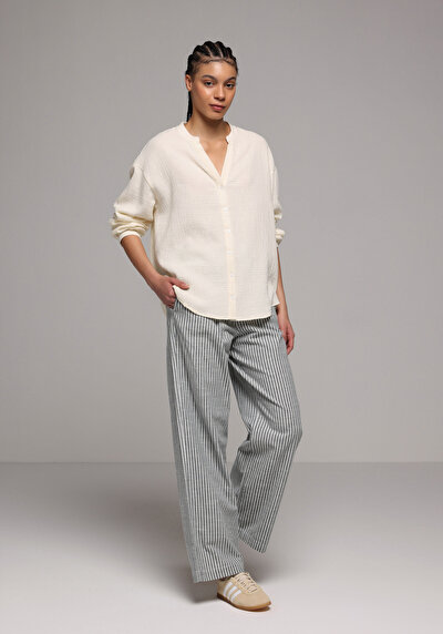 Image de Pantalon Vert Wide Leg High Rise En Uni Regular Fit Femme
