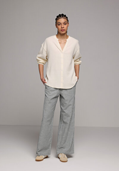 Image de Pantalon Vert Wide Leg High Rise En Uni Regular Fit Femme