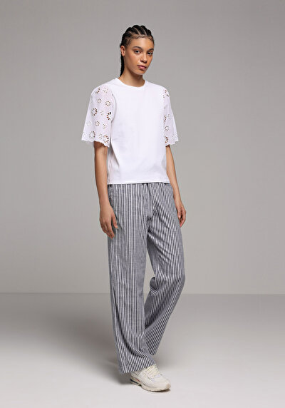 Image de Pantalon Ecru Wide Leg High Rise En Uni Regular Fit Femme