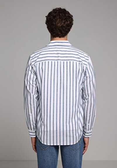Image de Chemise À Manches Longues Bleu Regular Fit Rayé Sergé Homme