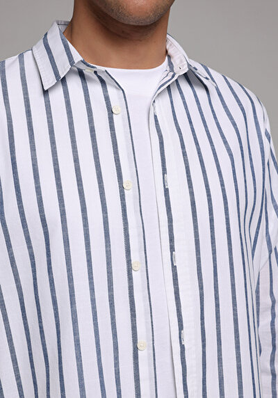 Image de Chemise À Manches Longues Bleu Regular Fit Rayé Sergé Homme