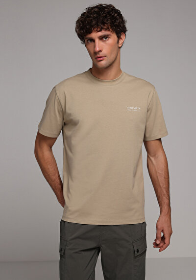 Image de T-shirt À Manches Courtes Beige Comfort Fit Droit Homme