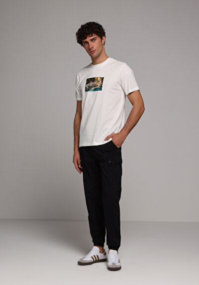Image de Pantalon Noir Lastikli Medium Rise En Nylon Slim Fit Homme