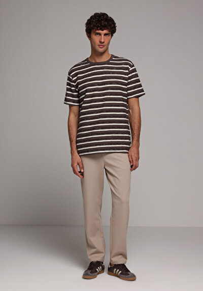 Image de Pantalon Beige Straight Leg Medium Rise En Verrouillage Regular Fit Homme