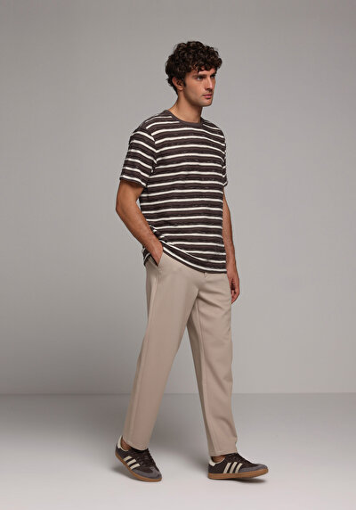 Image de Pantalon Beige Straight Leg Medium Rise En Verrouillage Regular Fit Homme