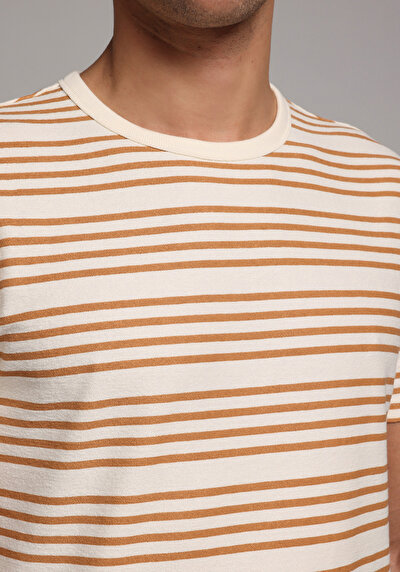 Image de T-shirt À Manches Courtes Marron Regular Fit Rayé Homme