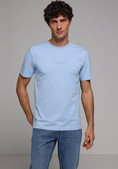 Image de T-shirt À Manches Courtes Bleu Regular Fit Droit Homme