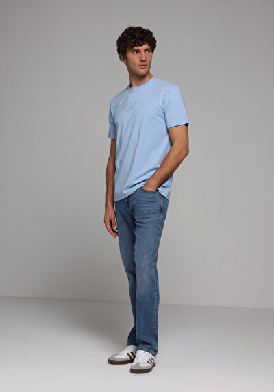 Image de T-shirt À Manches Courtes Bleu Regular Fit Droit Homme
