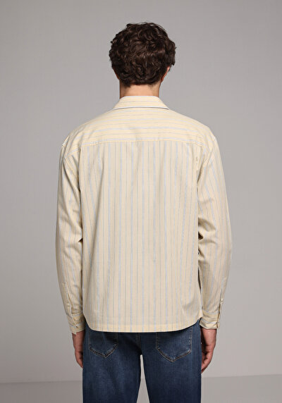 Afficher les détails de Chemise À Manches Longues Jaune Boxy Fit Rayé Ratière Homme