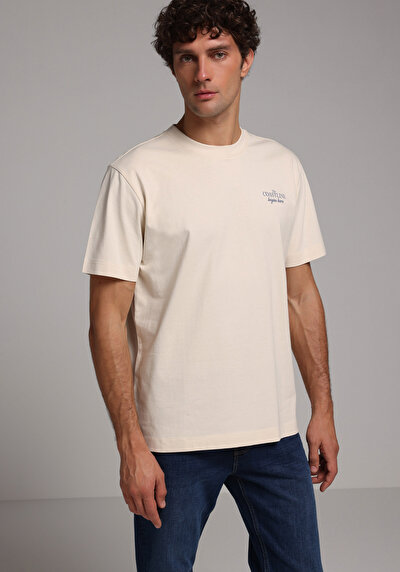 Image de T-shirt À Manches Courtes Ecru Comfort Fit Droit Homme