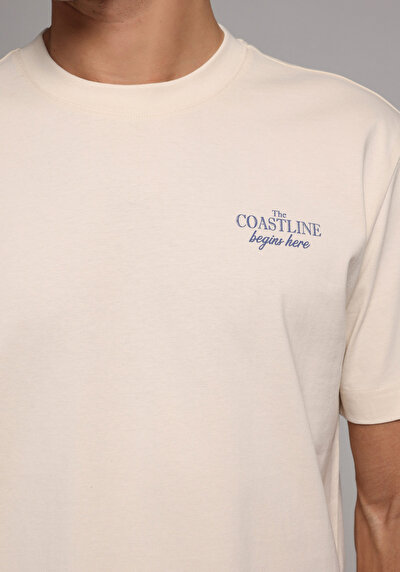 Image de T-shirt À Manches Courtes Ecru Comfort Fit Droit Homme