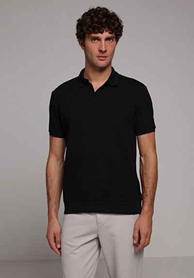 Image de T-shirt Polo À Manches Courtes Noir Droit Regular Fit Homme