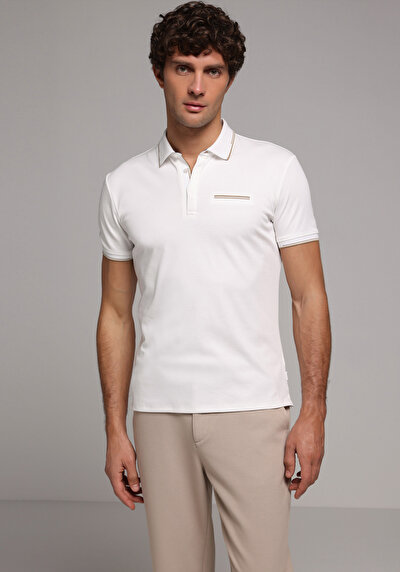 Image de T-shirt Polo À Manches Courtes Blanc Droit Slim Fit Homme