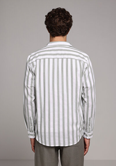 Image de Chemise À Manches Longues Vert Regular Fit Rayé Ratière Homme