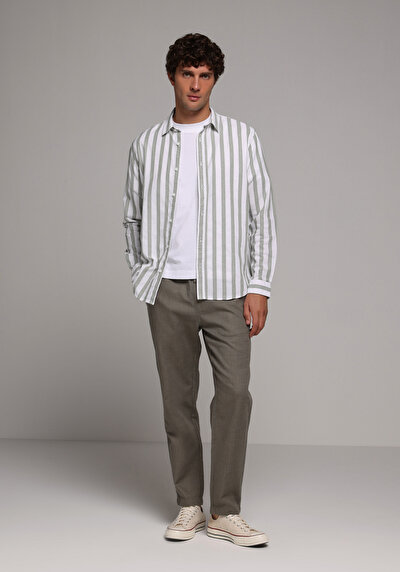 Image de Chemise À Manches Longues Vert Regular Fit Rayé Ratière Homme