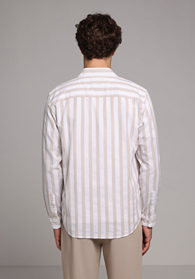 Image de Chemise À Manches Longues Beige Regular Fit Rayé Ratière Homme