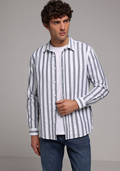 Image de Chemise À Manches Longues Bleu Regular Fit Rayé Ratière Homme
