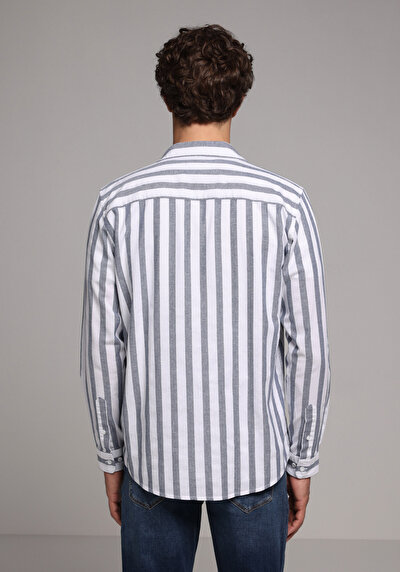 Image de Chemise À Manches Longues Bleu Regular Fit Rayé Ratière Homme