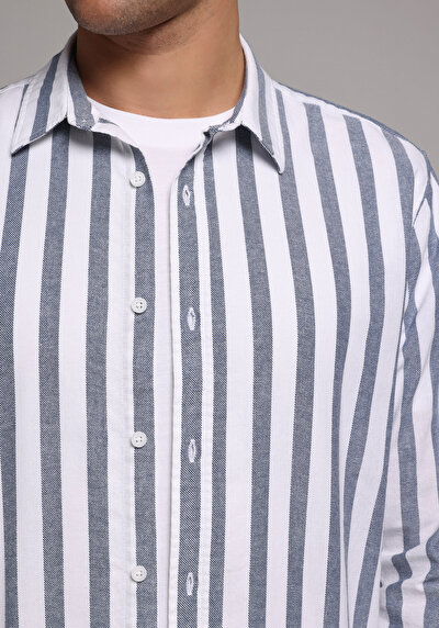 Image de Chemise À Manches Longues Bleu Regular Fit Rayé Ratière Homme