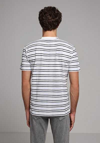 Image de T-shirt À Manches Courtes Bleu Regular Fit Rayé Homme
