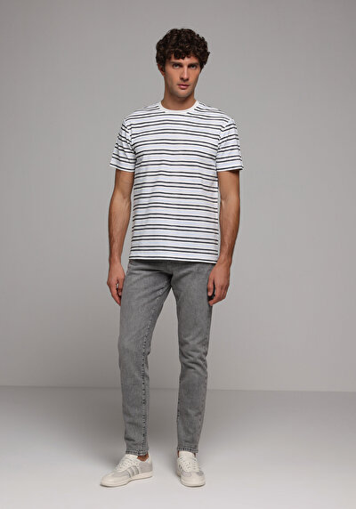 Image de T-shirt À Manches Courtes Bleu Regular Fit Rayé Homme
