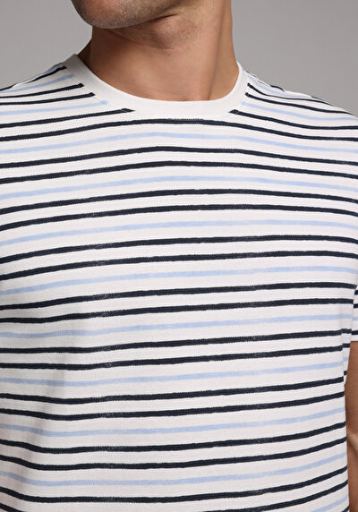 Image de T-shirt À Manches Courtes Bleu Regular Fit Rayé Homme