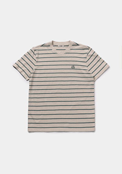 Afficher les détails de T-shirt À Manches Courtes Beige Regular Fit Rayé Homme