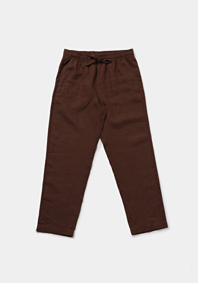 Afficher les détails de Pantalon Marron Straight Leg High Rise En Uni Regular Fit Femme