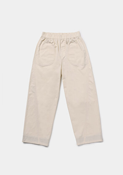 Afficher les détails de Pantalon Ecru Wide Leg High Rise En Sergé Regular Fit Femme