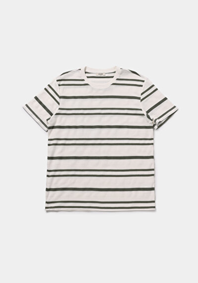 Image de T-shirt À Manches Courtes Blanc Regular Fit Rayé Homme