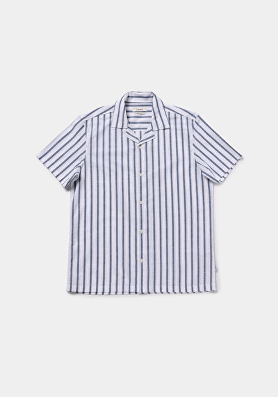 Afficher les détails de Chemise À Manches Courtes Bleu Rayé Regular Fit Homme