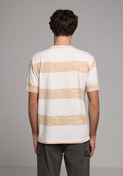 Image de T-shirt À Manches Courtes Beige Comfort Fit Rayé Homme