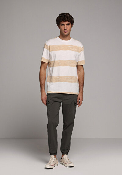 Image de T-shirt À Manches Courtes Beige Comfort Fit Rayé Homme