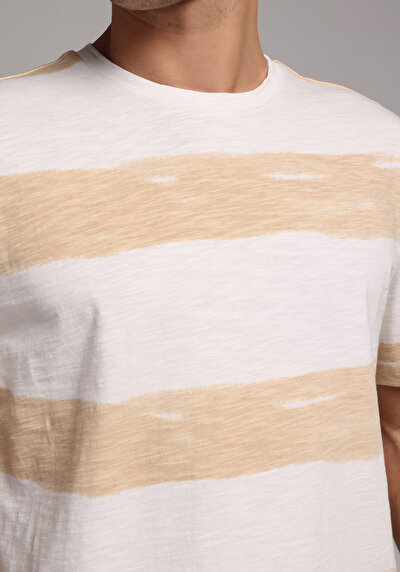 Image de T-shirt À Manches Courtes Beige Comfort Fit Rayé Homme