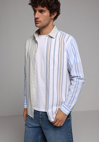 Image de Chemise À Manches Longues Multicolou Relaxed Fit Rayé Sergé Homme