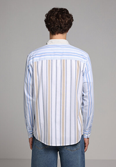 Image de Chemise À Manches Longues Multicolou Relaxed Fit Rayé Sergé Homme