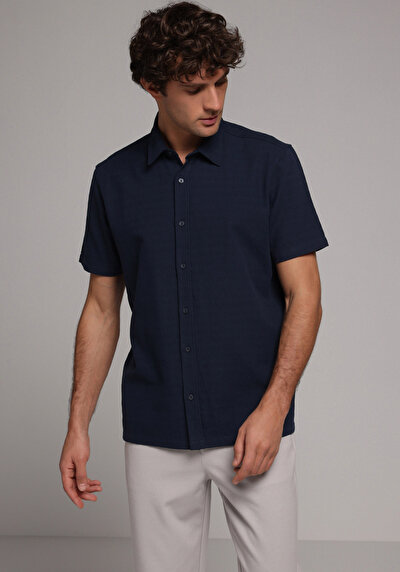 Image de Chemise À Manches Courtes Marine Droit Regular Fit Homme