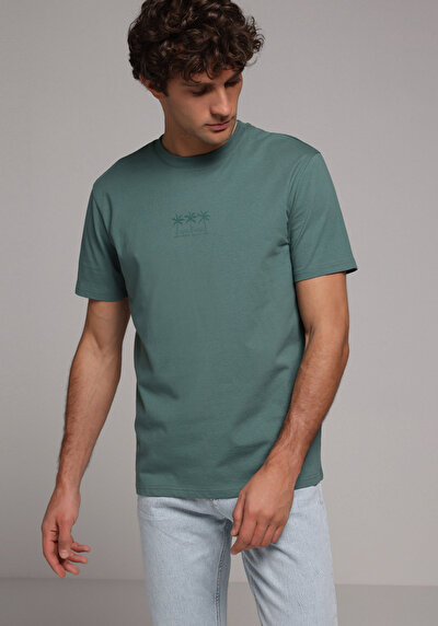 Image de T-shirt À Manches Courtes Vert Regular Fit Droit Homme