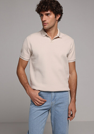 Image de T-shirt Polo À Manches Courtes Beige Droit Regular Fit Homme