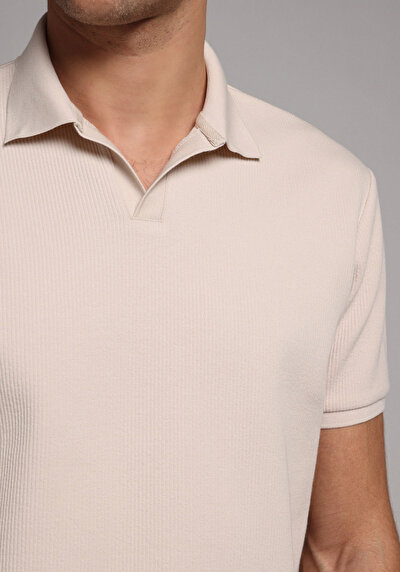 Image de T-shirt Polo À Manches Courtes Beige Droit Regular Fit Homme