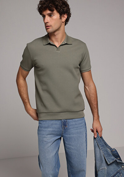 Image de T-shirt Polo À Manches Courtes Kaki Droit Regular Fit Homme