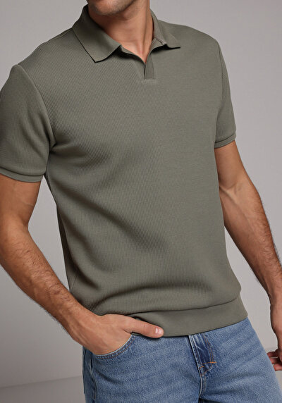 Image de T-shirt Polo À Manches Courtes Kaki Droit Regular Fit Homme