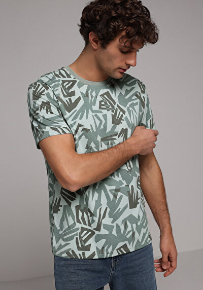 Image de T-shirt À Manches Courtes Vert Regular Fit Imprimé Homme