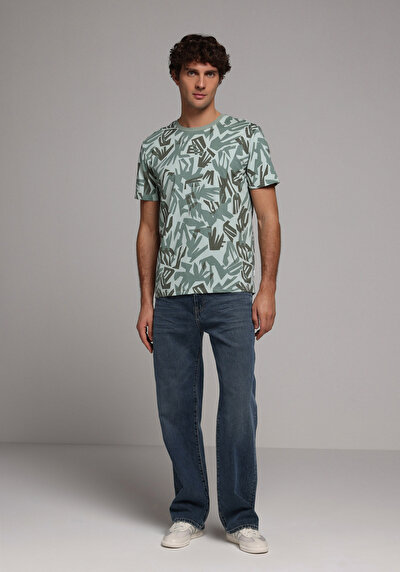 Image de T-shirt À Manches Courtes Vert Regular Fit Imprimé Homme
